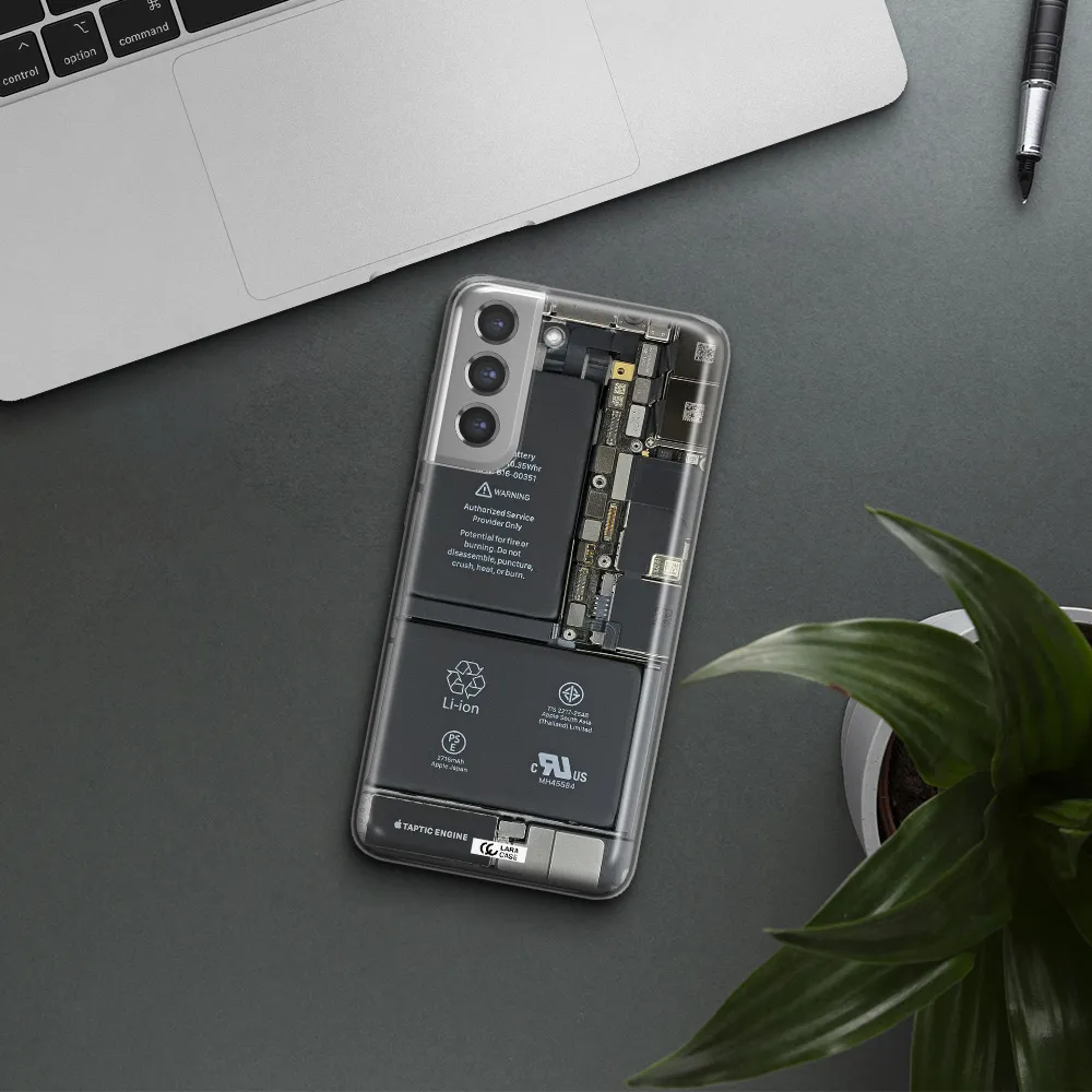 A Close-Up Of A Cell Phone Battery Samsung A21 Fe Clear Tpu Case