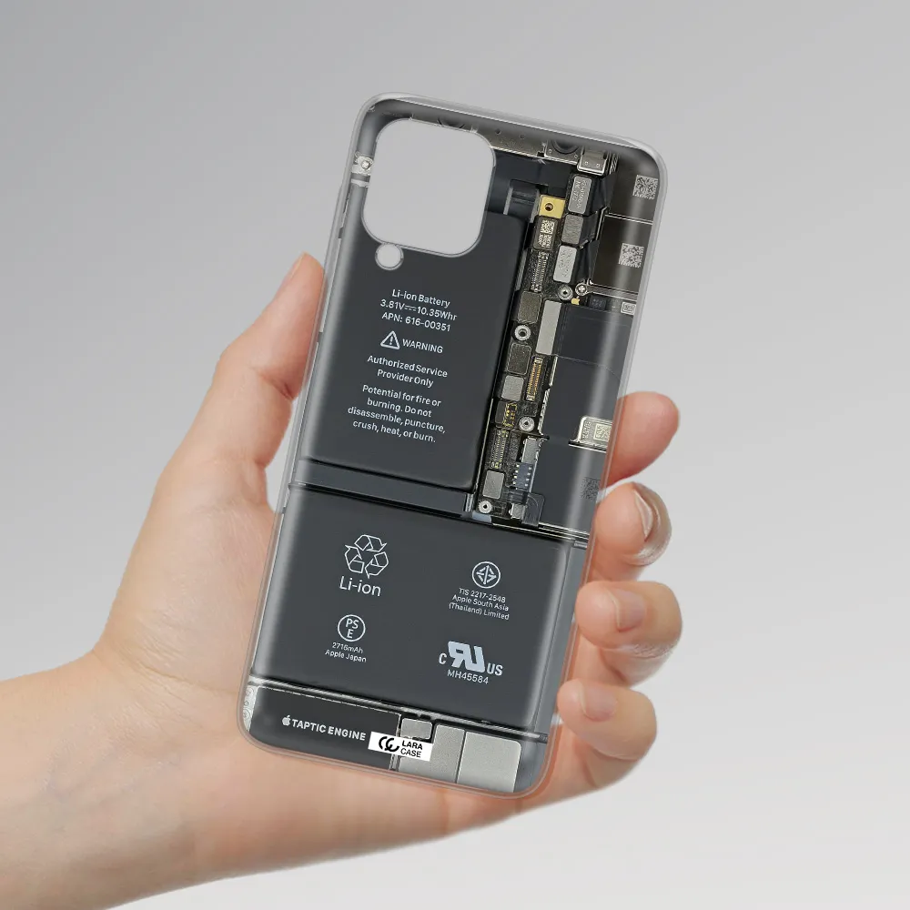 A Close-Up Of A Cell Phone Battery Samsung A22 4G Clear Tpu Case