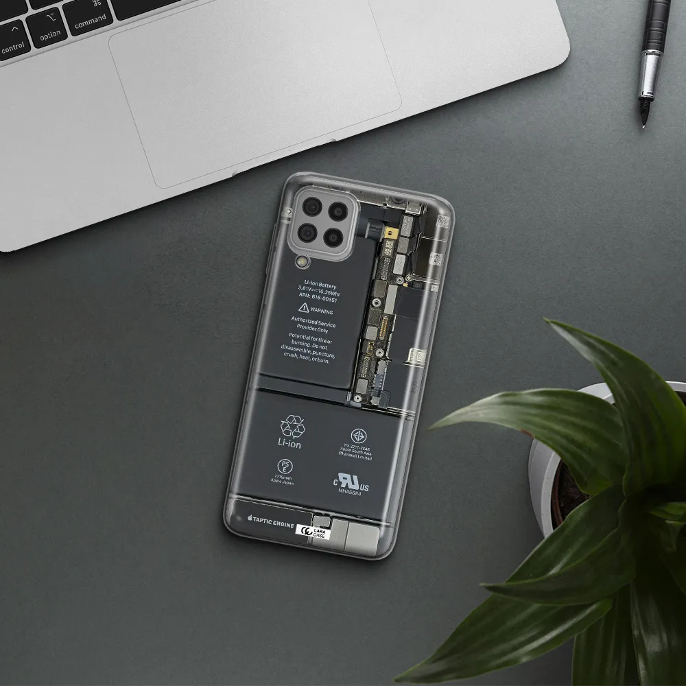 A Close-Up Of A Cell Phone Battery Samsung A22 4G Clear Tpu Case