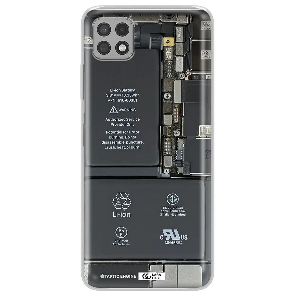 A Close-Up Of A Cell Phone Battery Samsung A22 5G Clear Tpu Case