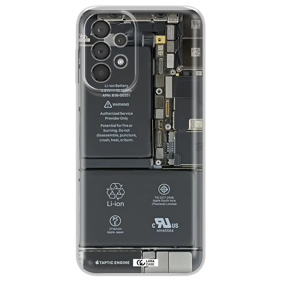 A Close-Up Of A Cell Phone Battery Samsung A23 5G Clear Tpu Case