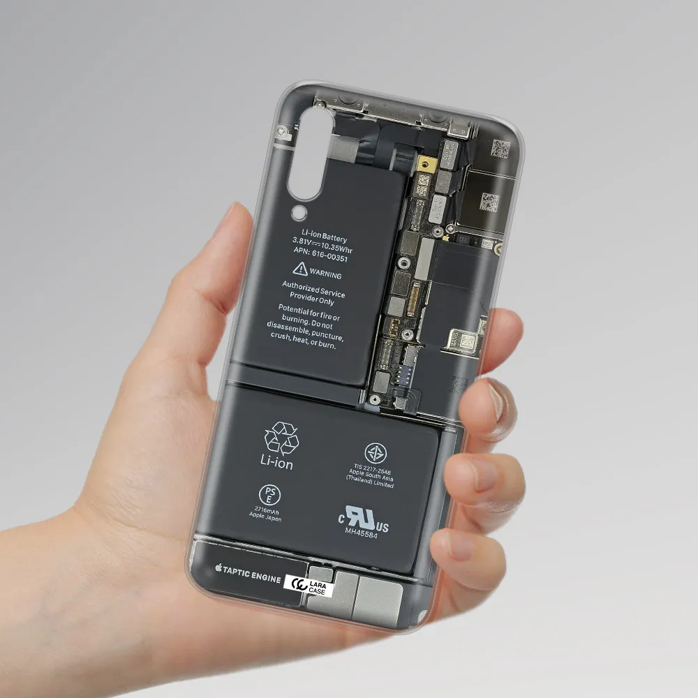 A Close-Up Of A Cell Phone Battery Samsung A30S Clear Tpu Case