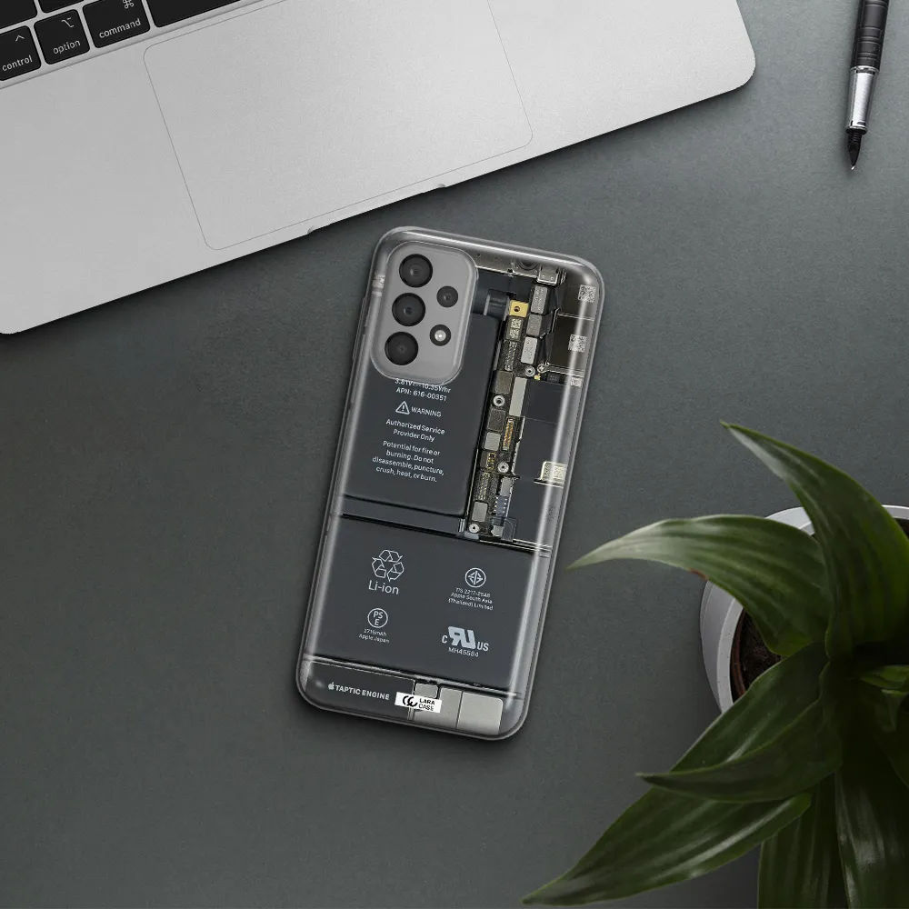 A Close-Up Of A Cell Phone Battery Samsung A33 Clear Tpu Case