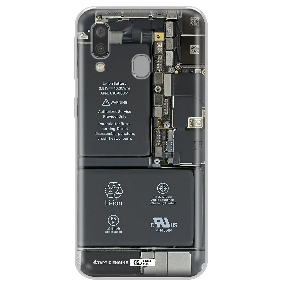 A Close-Up Of A Cell Phone Battery Samsung A40 Clear Tpu Case
