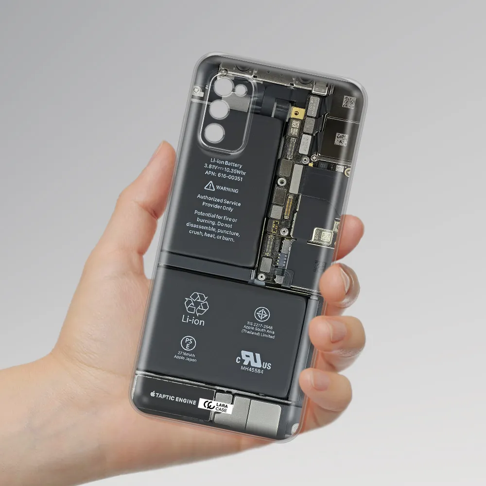 A Close-Up Of A Cell Phone Battery Samsung A41 Clear Tpu Case