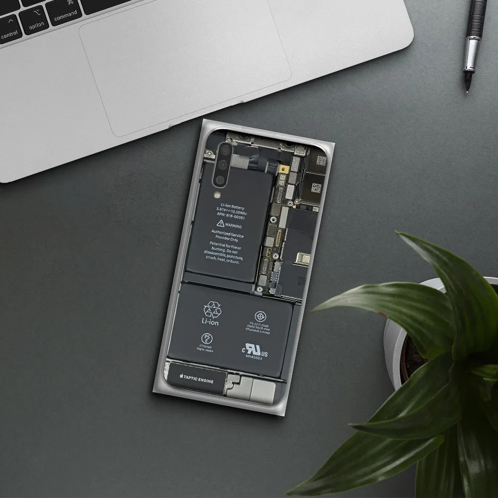 A Close-Up Of A Cell Phone Battery Samsung A50S Clear Tpu Case