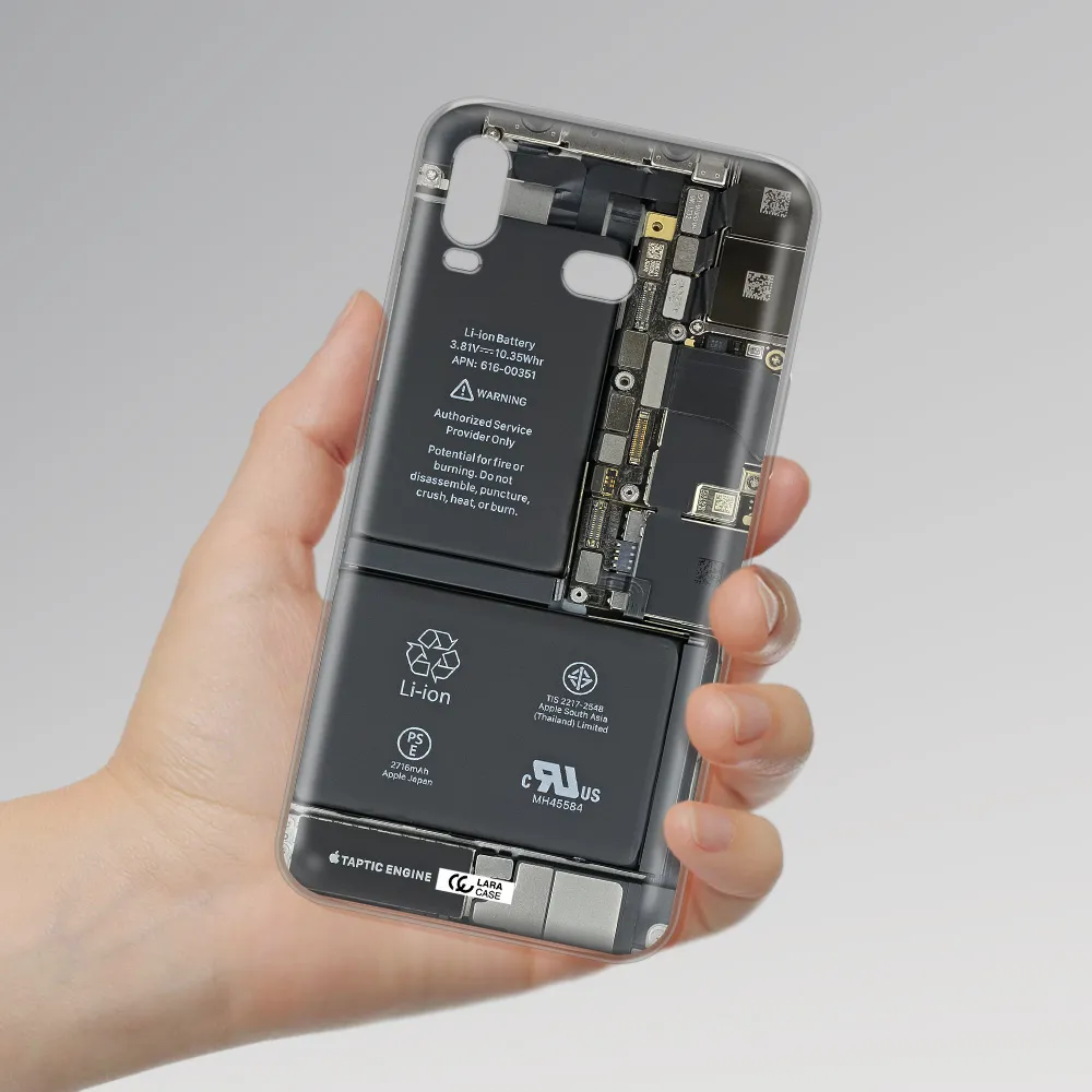 A Close-Up Of A Cell Phone Battery Samsung A6S Clear Tpu Case