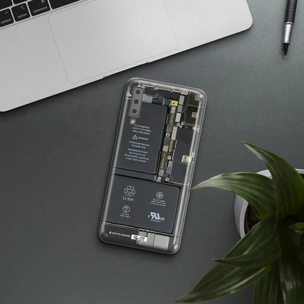 A Close-Up Of A Cell Phone Battery Samsung A7 2018 Clear Tpu Case