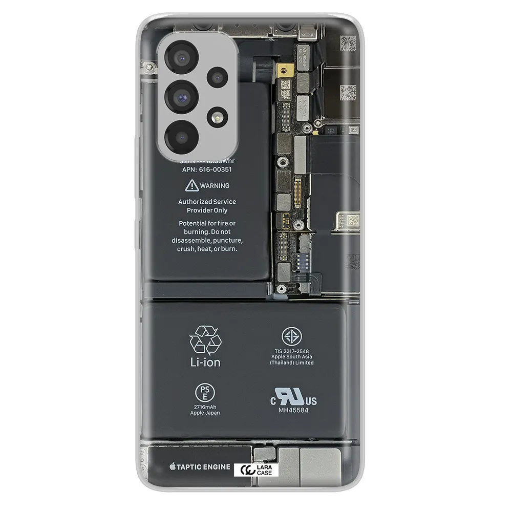 A Close-Up Of A Cell Phone Battery Samsung A73 Clear Tpu Case