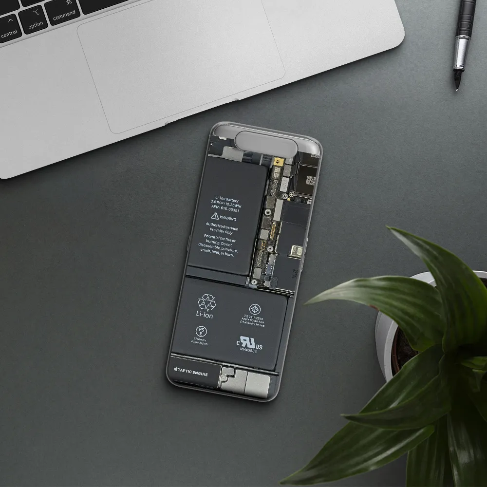 A Close-Up Of A Cell Phone Battery Samsung A80 Clear Tpu Case