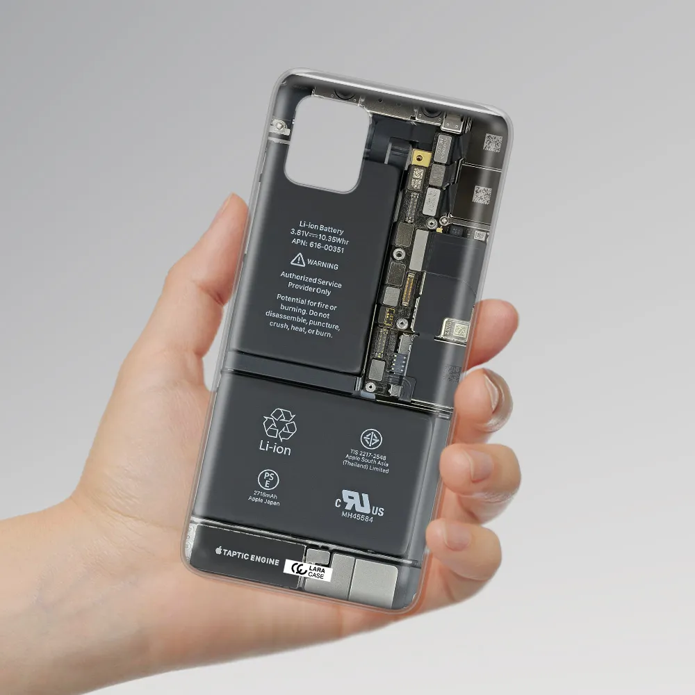 A Close-Up Of A Cell Phone Battery Samsung A81 Clear Tpu Case