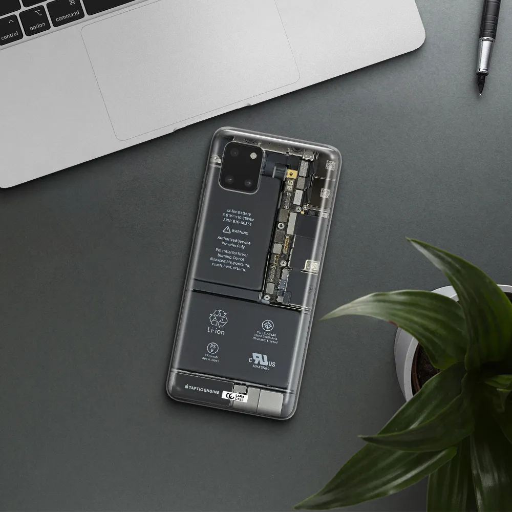 A Close-Up Of A Cell Phone Battery Samsung A81 Clear Tpu Case