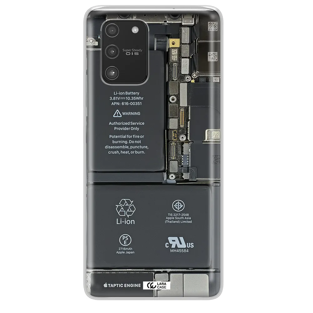 A Close-Up Of A Cell Phone Battery Samsung A91 Clear Tpu Case