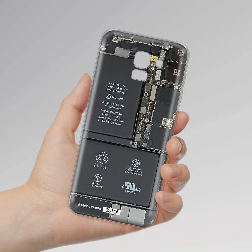 A Close-Up Of A Cell Phone Battery Samsung J6 Clear Tpu Case