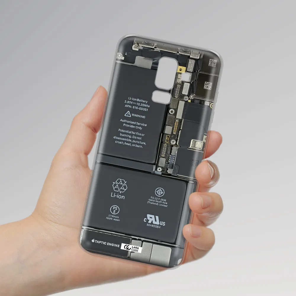 A Close-Up Of A Cell Phone Battery Samsung J8 Clear Tpu Case