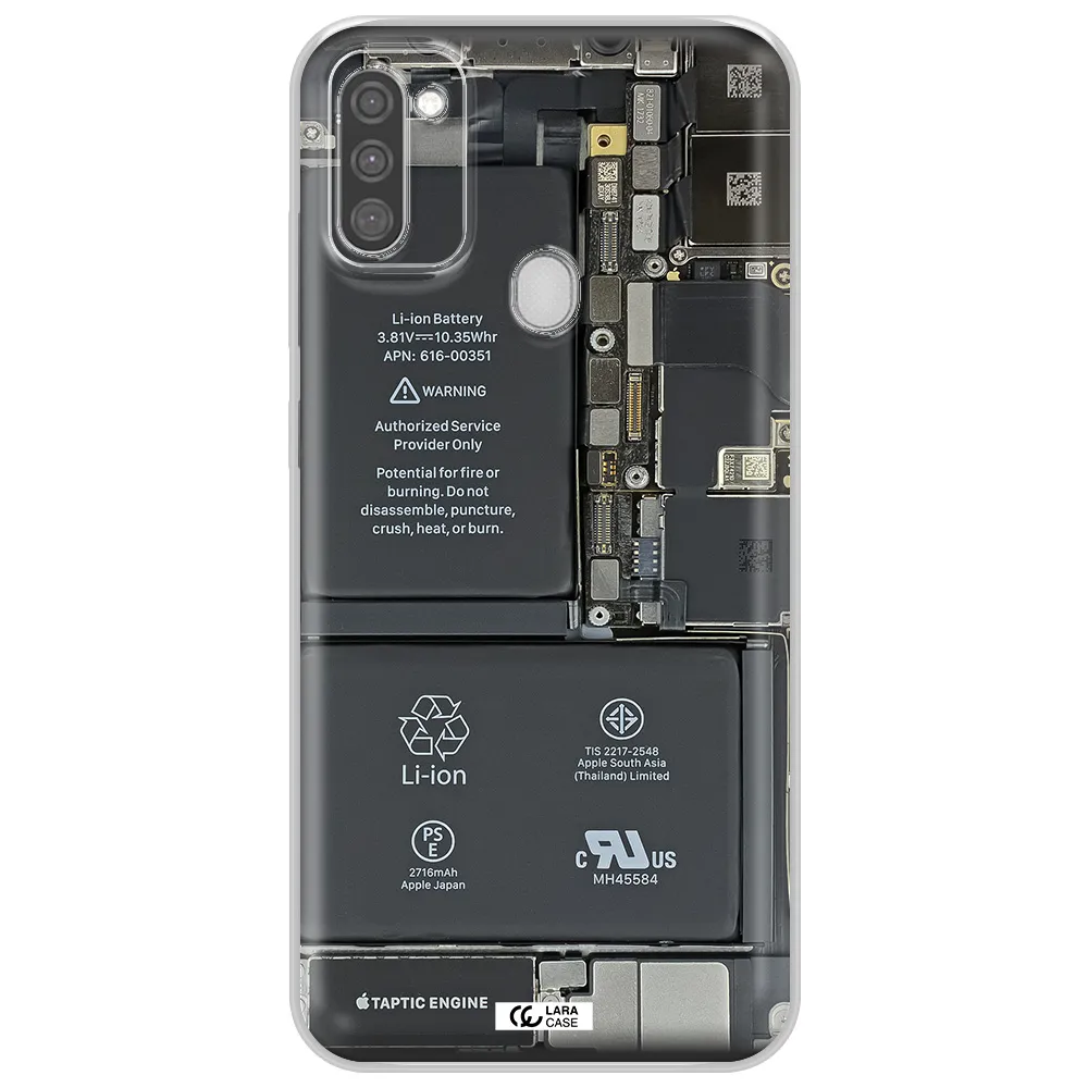 A Close-Up Of A Cell Phone Battery Samsung M11 Clear Tpu Case
