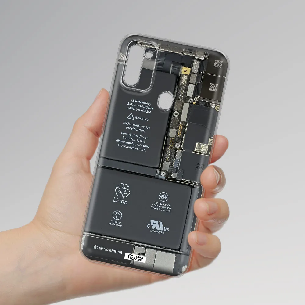 A Close-Up Of A Cell Phone Battery Samsung M11 Clear Tpu Case