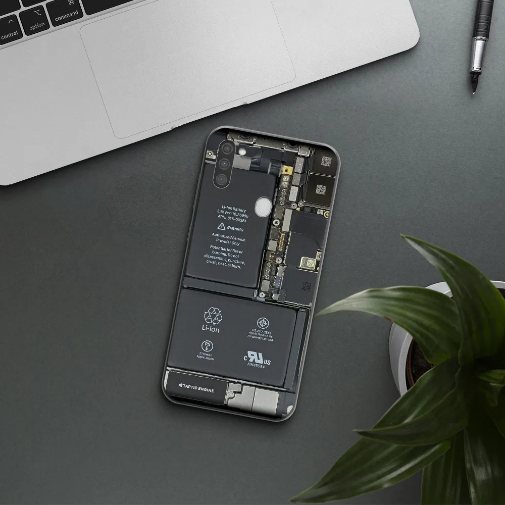 A Close-Up Of A Cell Phone Battery Samsung M11 Clear Tpu Case