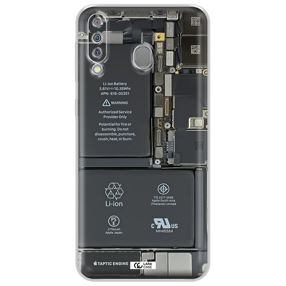 A Close-Up Of A Cell Phone Battery Samsung M30 Clear Tpu Case