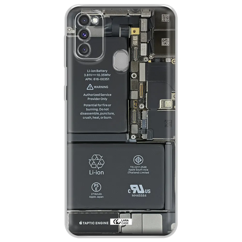 A Close-Up Of A Cell Phone Battery Samsung M30S Clear Tpu Case