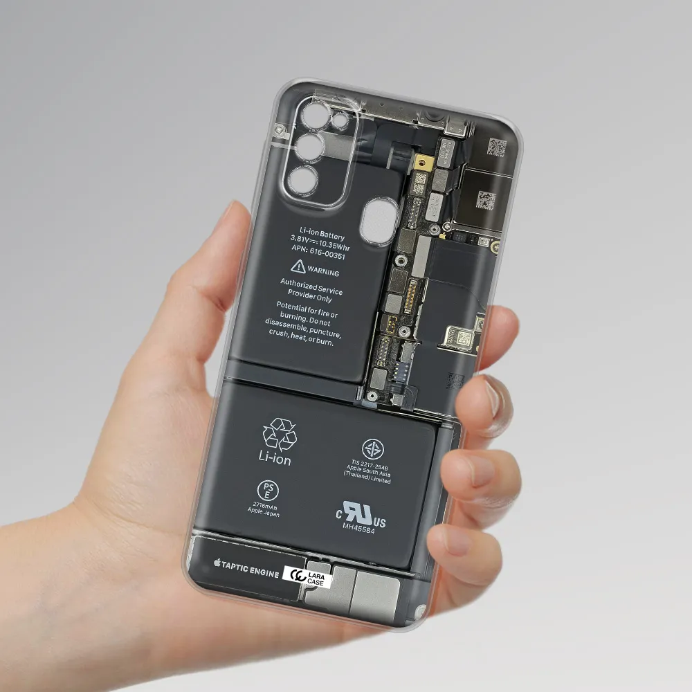 A Close-Up Of A Cell Phone Battery Samsung M30S Clear Tpu Case