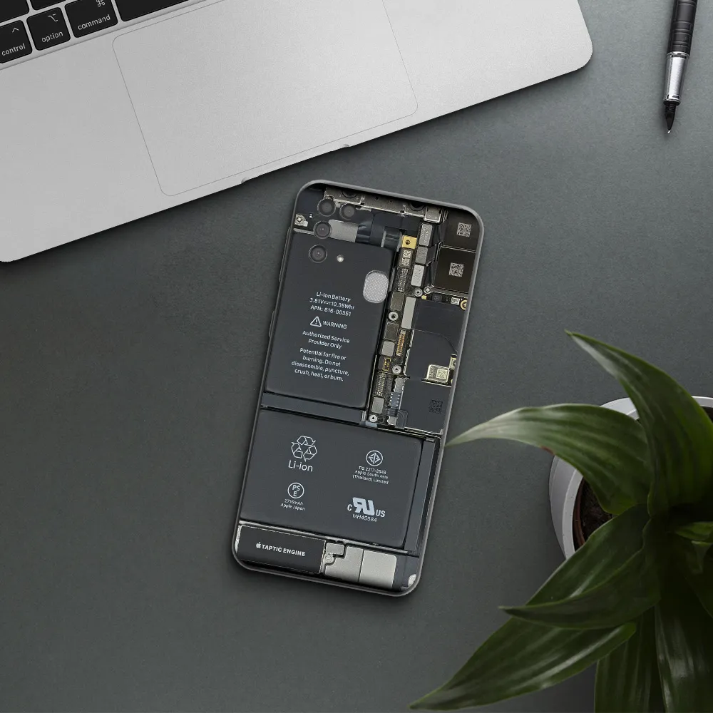 A Close-Up Of A Cell Phone Battery Samsung M31 Clear Tpu Case