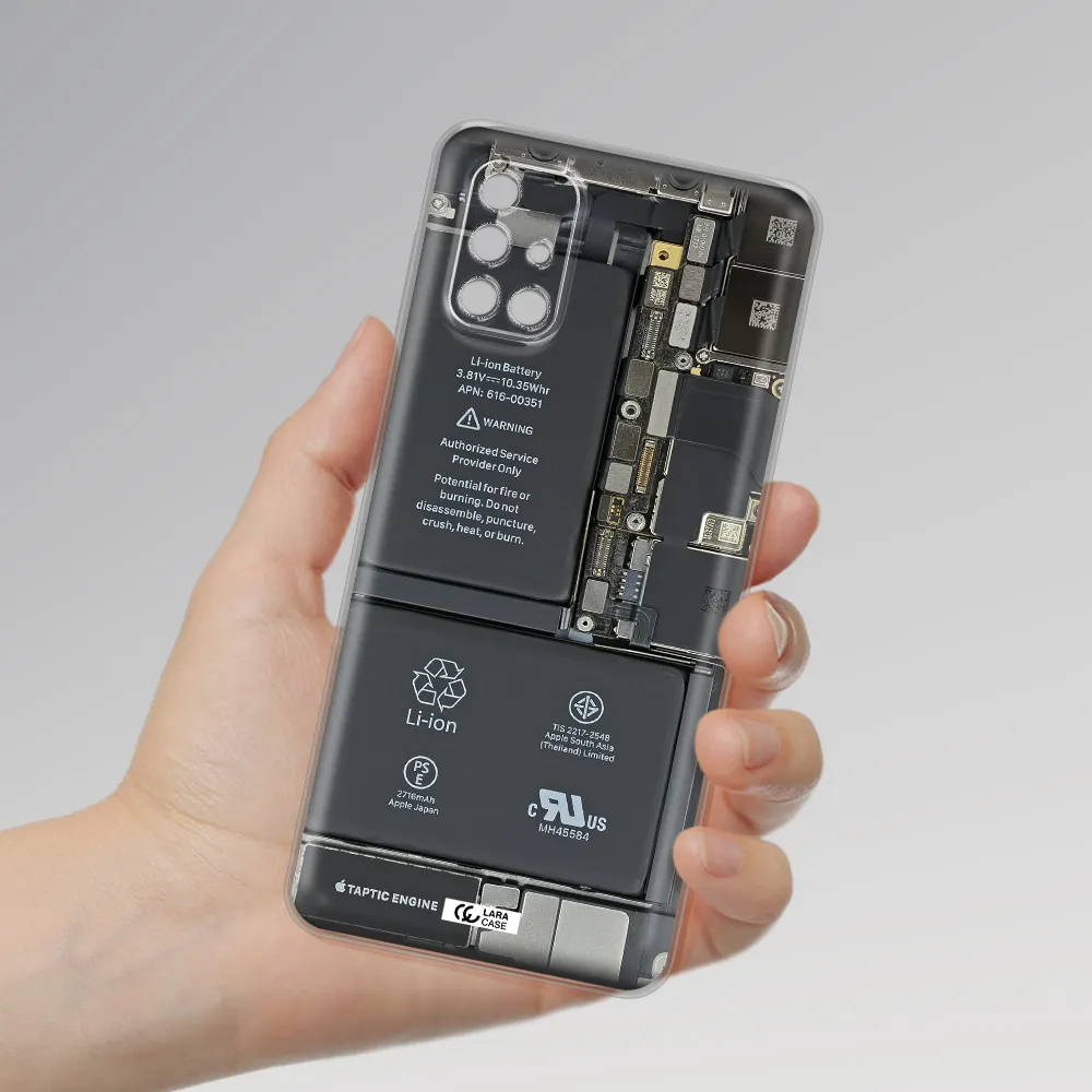 A Close-Up Of A Cell Phone Battery Samsung M31S Clear Tpu Case