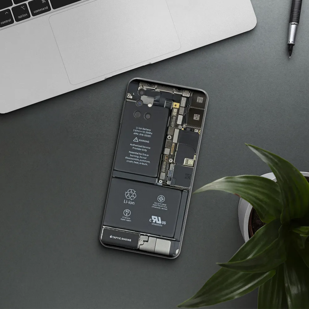 A Close-Up Of A Cell Phone Battery Samsung M31S Clear Tpu Case