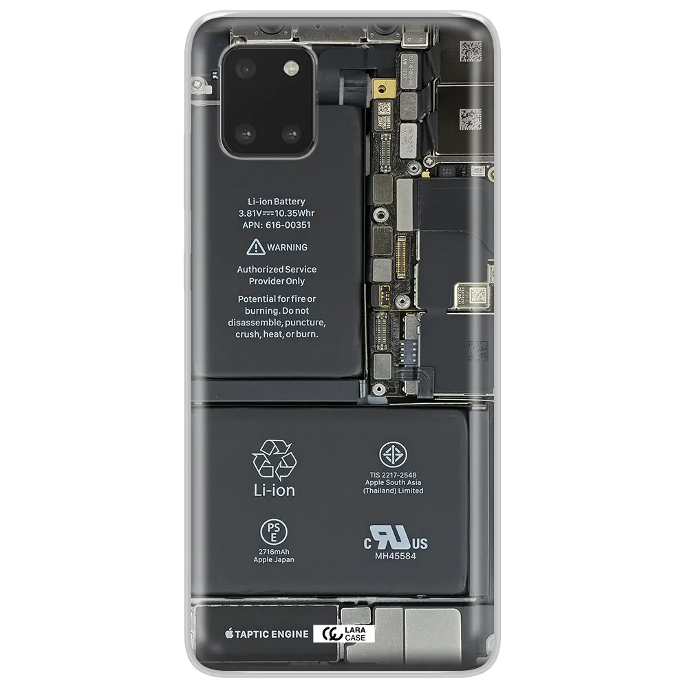 A Close-Up Of A Cell Phone Battery Samsung Note 10 Lite Clear Tpu Case