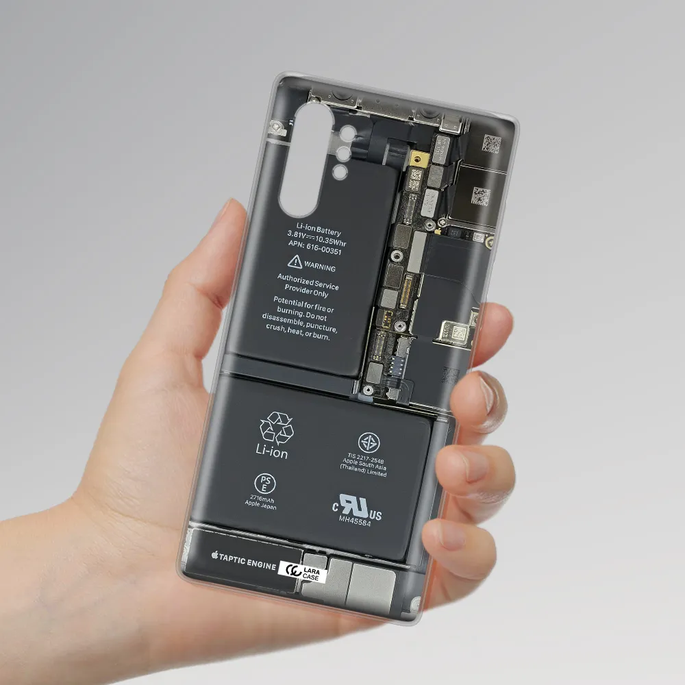 A Close-Up Of A Cell Phone Battery Samsung Note 10 Plus Clear Tpu Case
