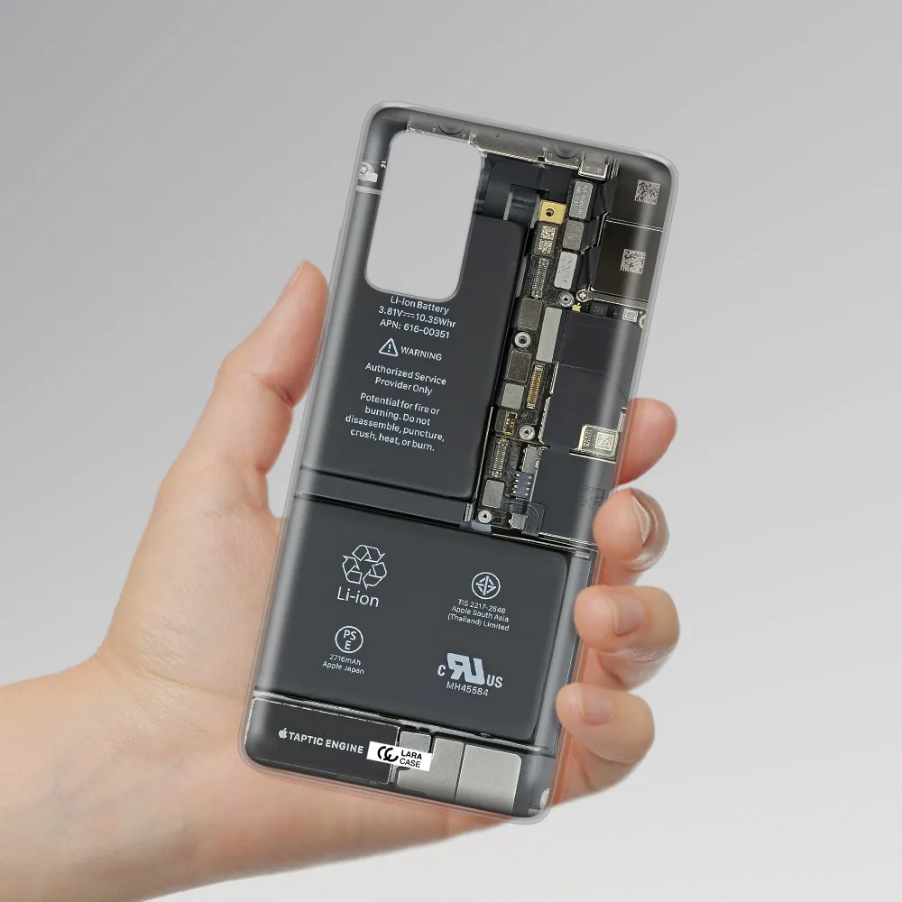 A Close-Up Of A Cell Phone Battery Samsung Note 20 Clear Tpu Case