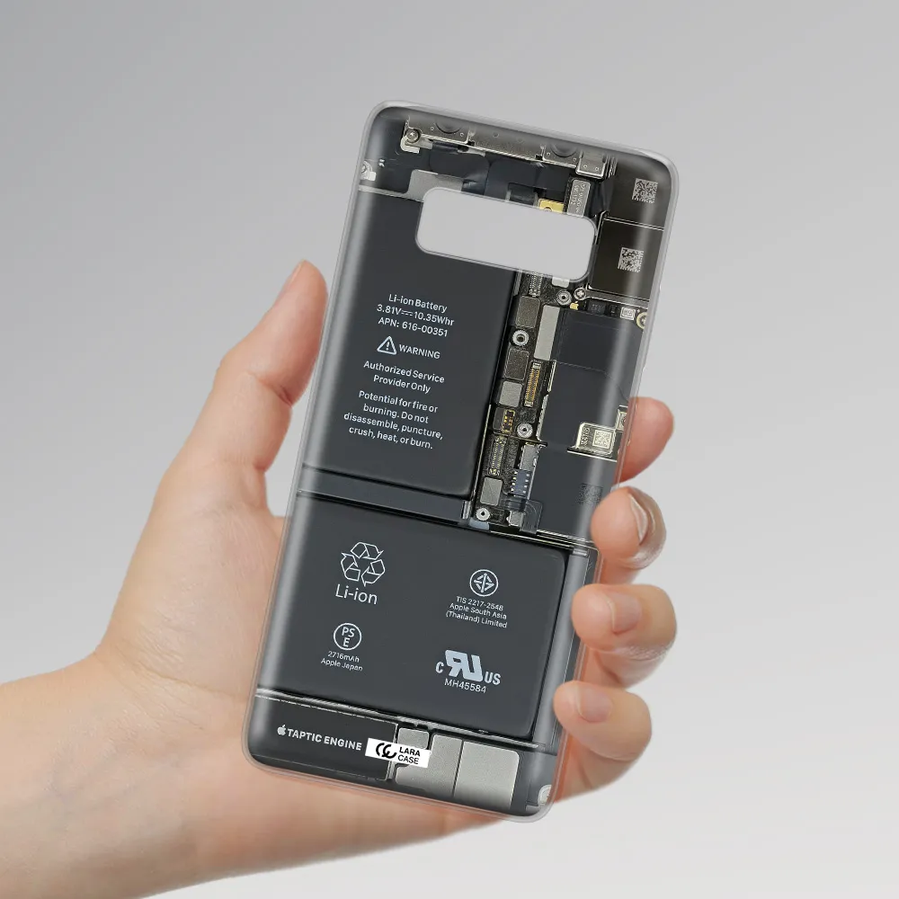 A Close-Up Of A Cell Phone Battery Samsung Note 8 Clear Tpu Case