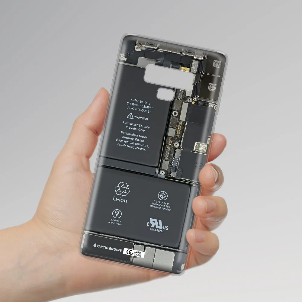A Close-Up Of A Cell Phone Battery Samsung Note 9 Clear Tpu Case