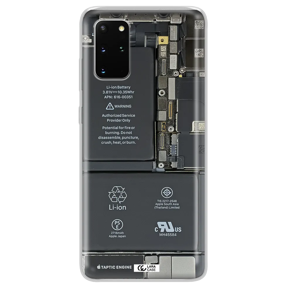 A Close-Up Of A Cell Phone Battery Samsung S 20 Plus Clear Tpu Case