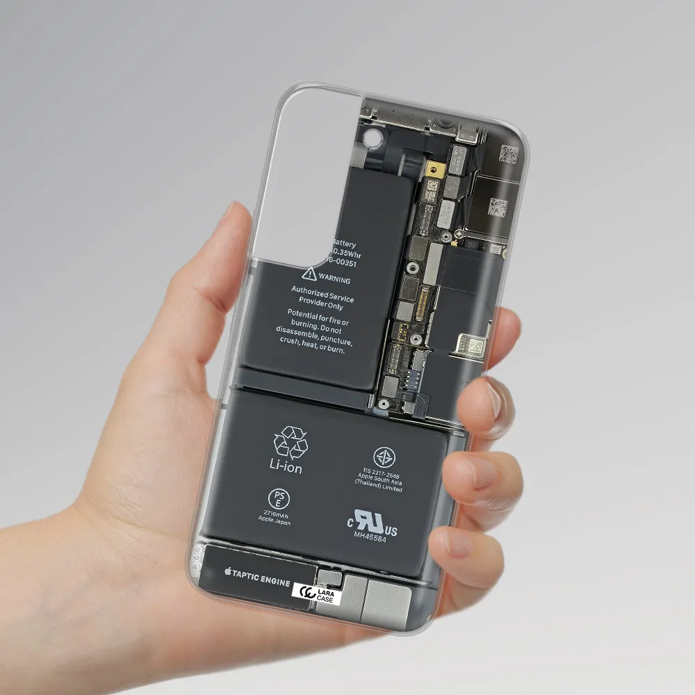 A Close-Up Of A Cell Phone Battery Samsung S 22 Plus Clear Tpu Case