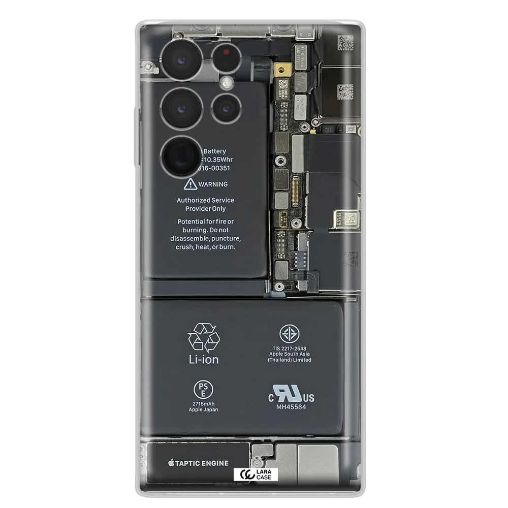 A Close-Up Of A Cell Phone Battery Samsung S 22 Ultra Clear Tpu Case