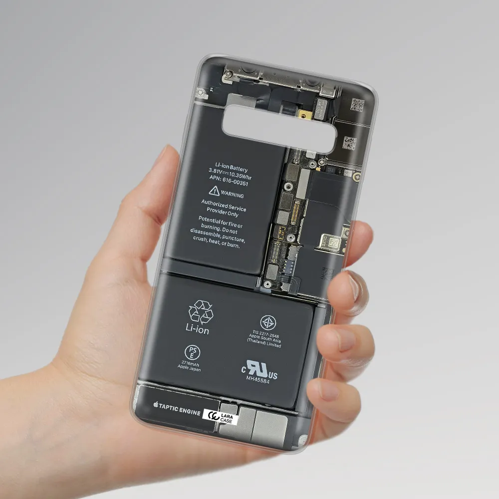 A Close-Up Of A Cell Phone Battery Samsung S10 Clear Tpu Case