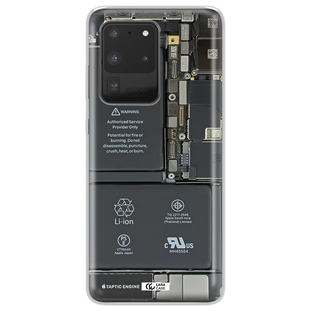 A Close-Up Of A Cell Phone Battery Samsung S20 Ultra Clear Tpu Case