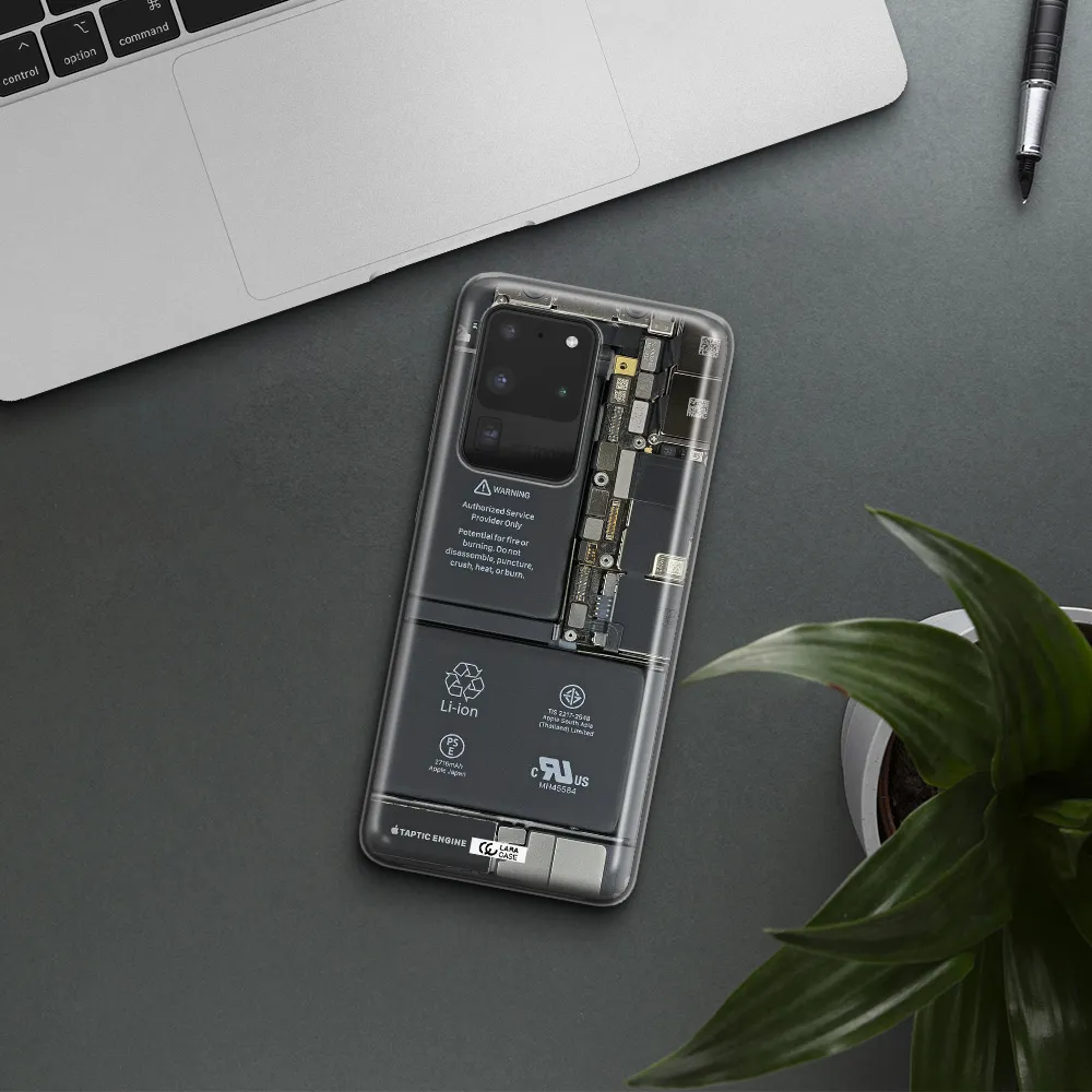 A Close-Up Of A Cell Phone Battery Samsung S20 Ultra Clear Tpu Case