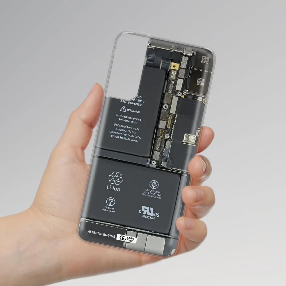 A Close-Up Of A Cell Phone Battery Samsung S21 Plus Clear Tpu Case