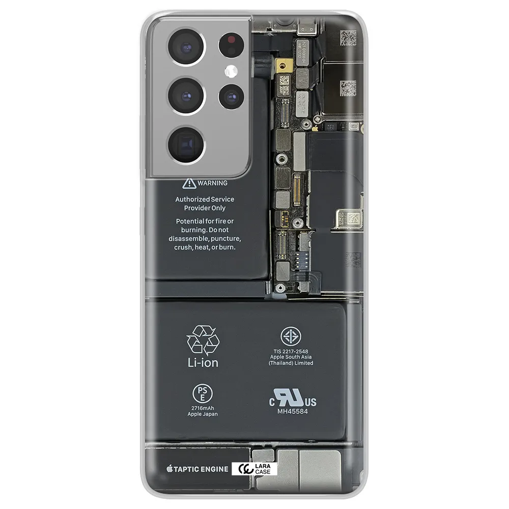 A Close-Up Of A Cell Phone Battery Samsung S21 Ultra Clear Tpu Case