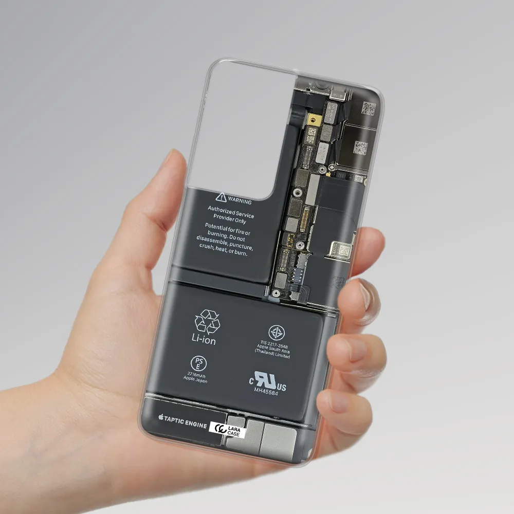 A Close-Up Of A Cell Phone Battery Samsung S21 Ultra Clear Tpu Case