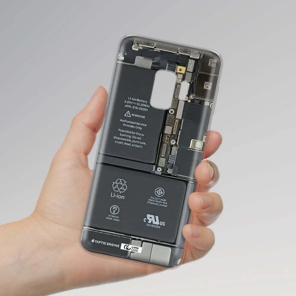 A Close-Up Of A Cell Phone Battery Samsung S9 Clear Tpu Case