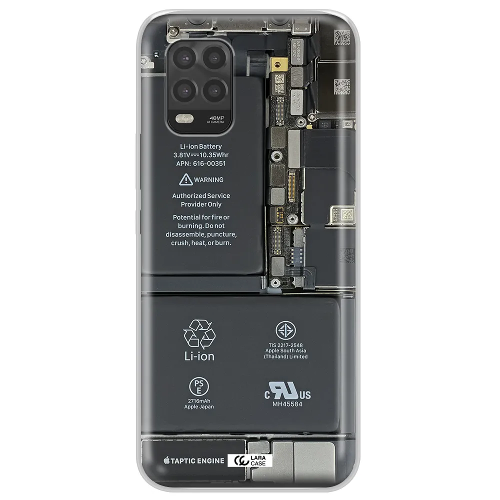 A Close-Up Of A Cell Phone Battery Xiaomi Mi 10 Lite Clear Tpu Case