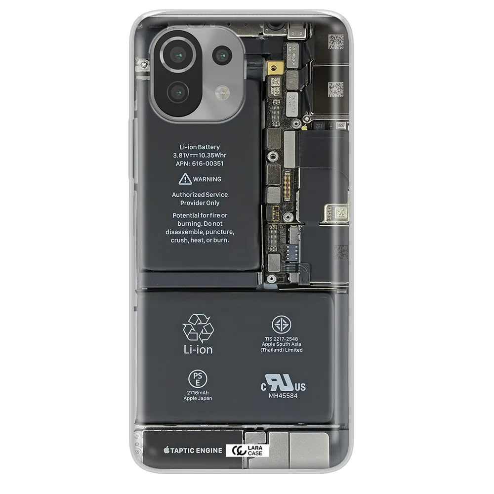 A Close-Up Of A Cell Phone Battery Xiaomi Mi 11 Lite Clear Tpu Case