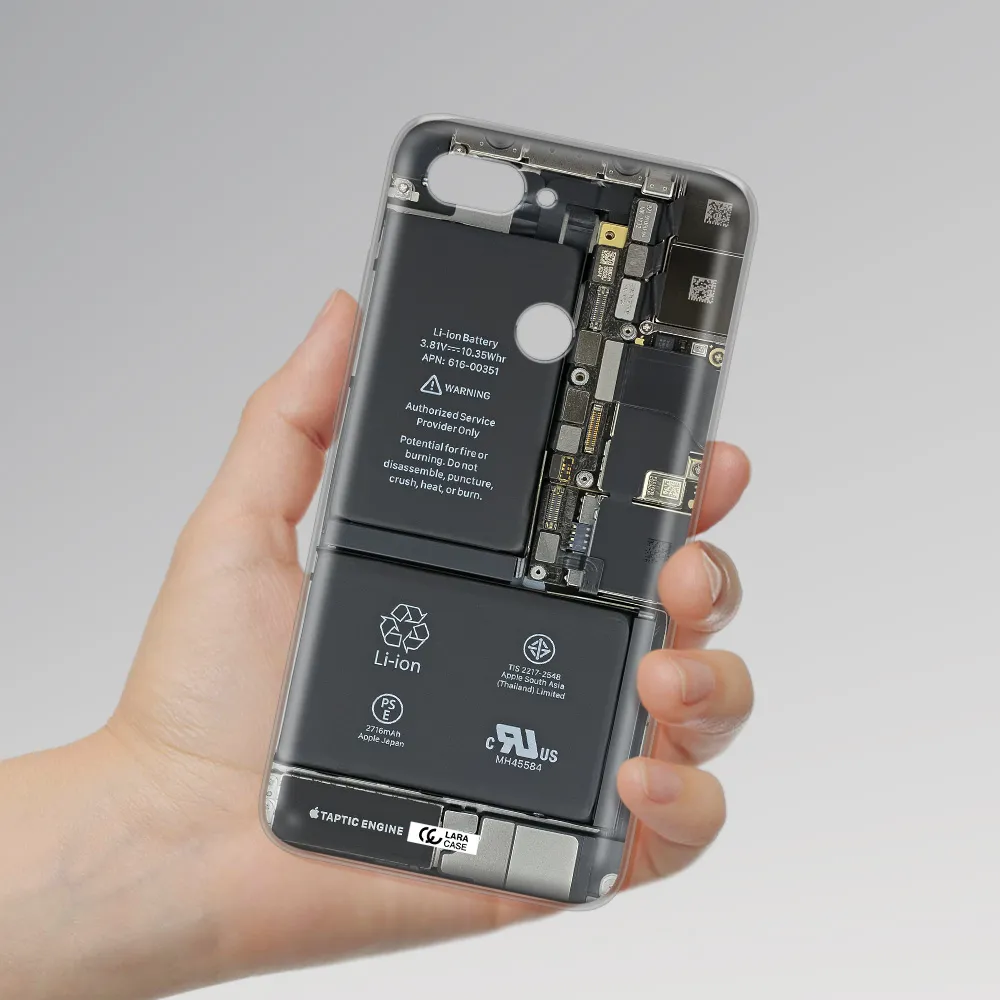 A Close-Up Of A Cell Phone Battery Xiaomi Mi 8 Lite Clear Tpu Case