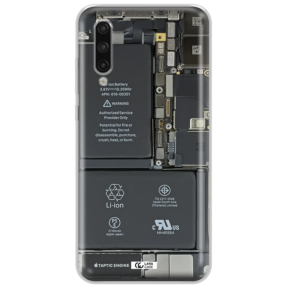 A Close-Up Of A Cell Phone Battery Xiaomi Mi 9 Lite Clear Tpu Case