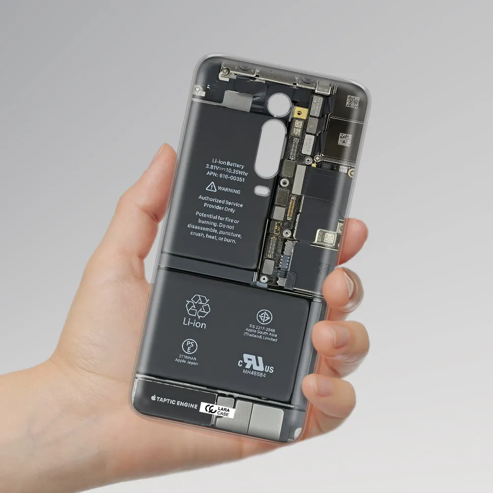 A Close-Up Of A Cell Phone Battery Xiaomi Mi 9T Clear Tpu Case