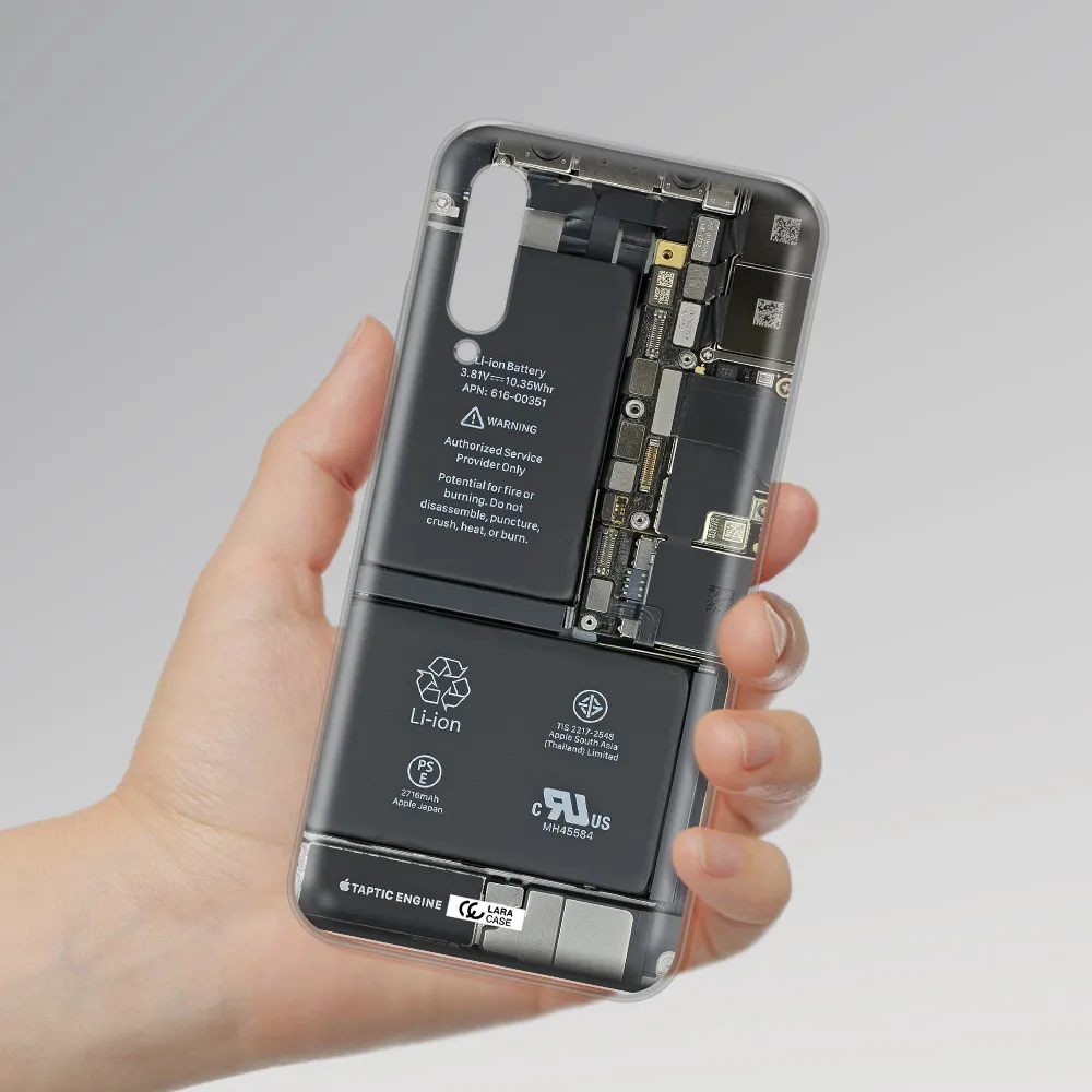 A Close-Up Of A Cell Phone Battery Xiaomi Mi A3 Clear Tpu Case