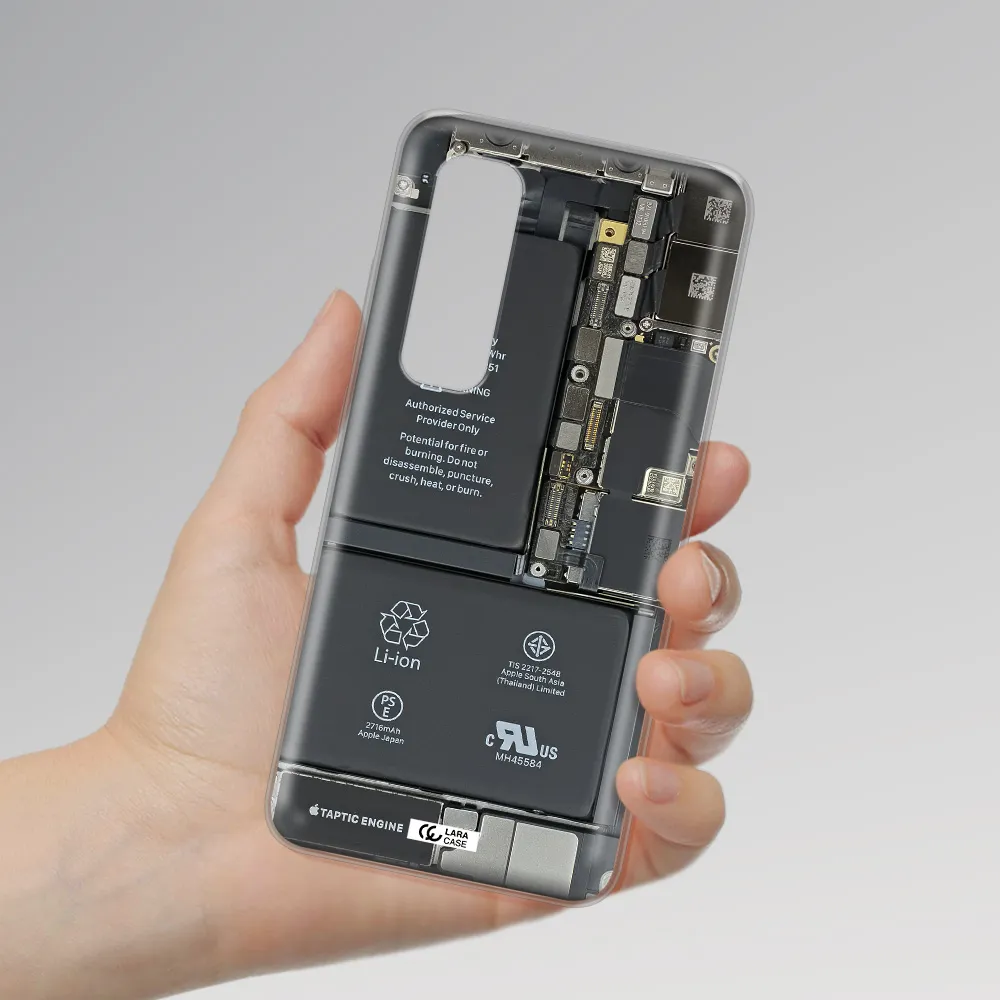 A Close-Up Of A Cell Phone Battery Xiaomi Mi Note 10 Lite Clear Tpu Case